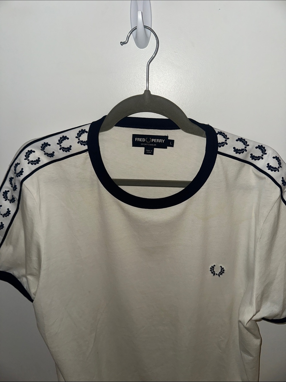 Fred Perry Cream Short-Sleeve Ringer Tee with Navy Trim
